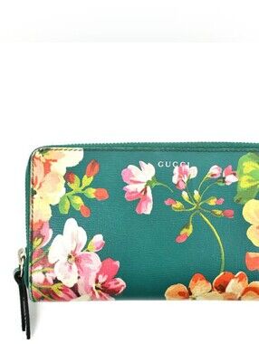 Gucci Blooms Green Floral Print Zip Around Wallet